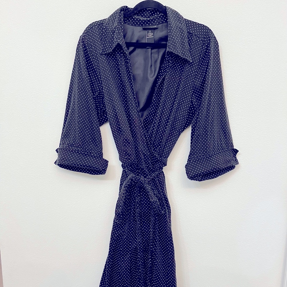 24 Lane Bryant black polka dotted wrap dress.  Top of back dress to bottom =49’.
